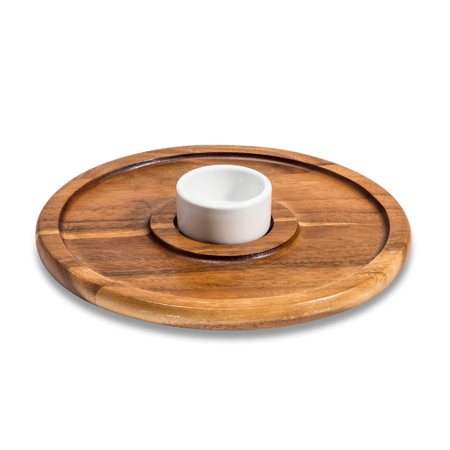 Acacia Wood Chip & Dip with Ceramic Bowl