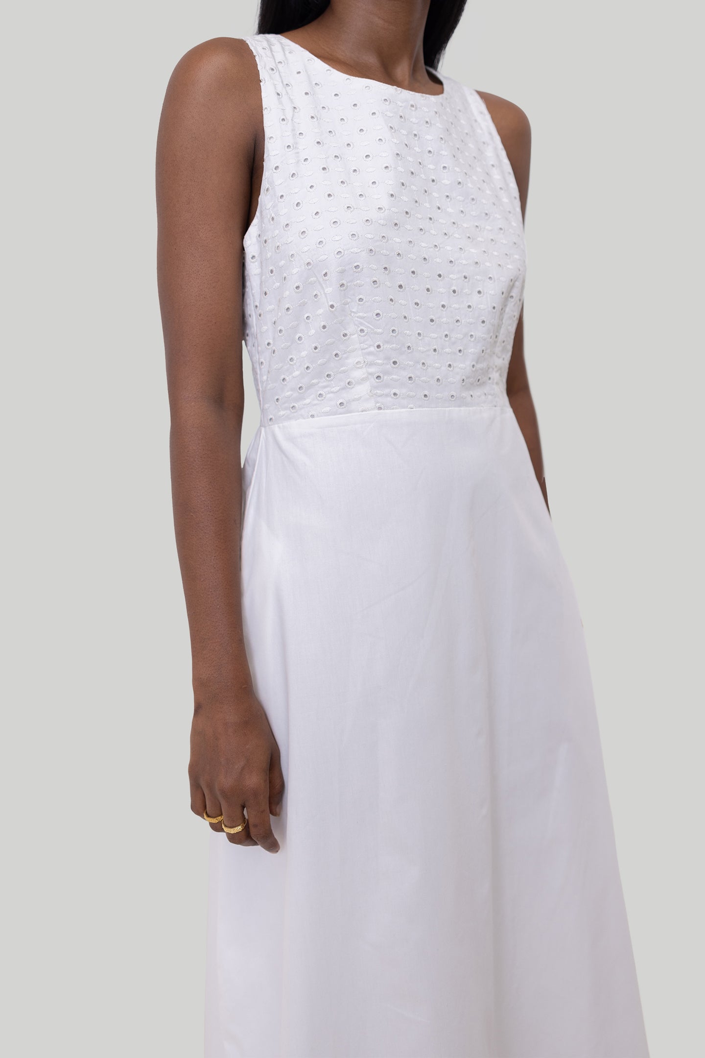 Crossback Midi Dress in Eyelet Embroidery