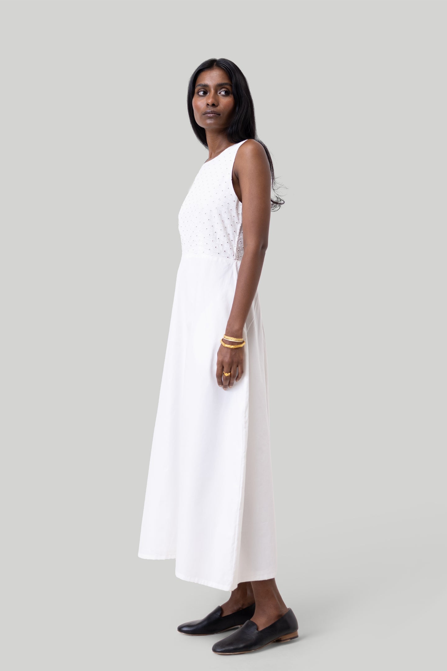 Crossback Midi Dress in Eyelet Embroidery