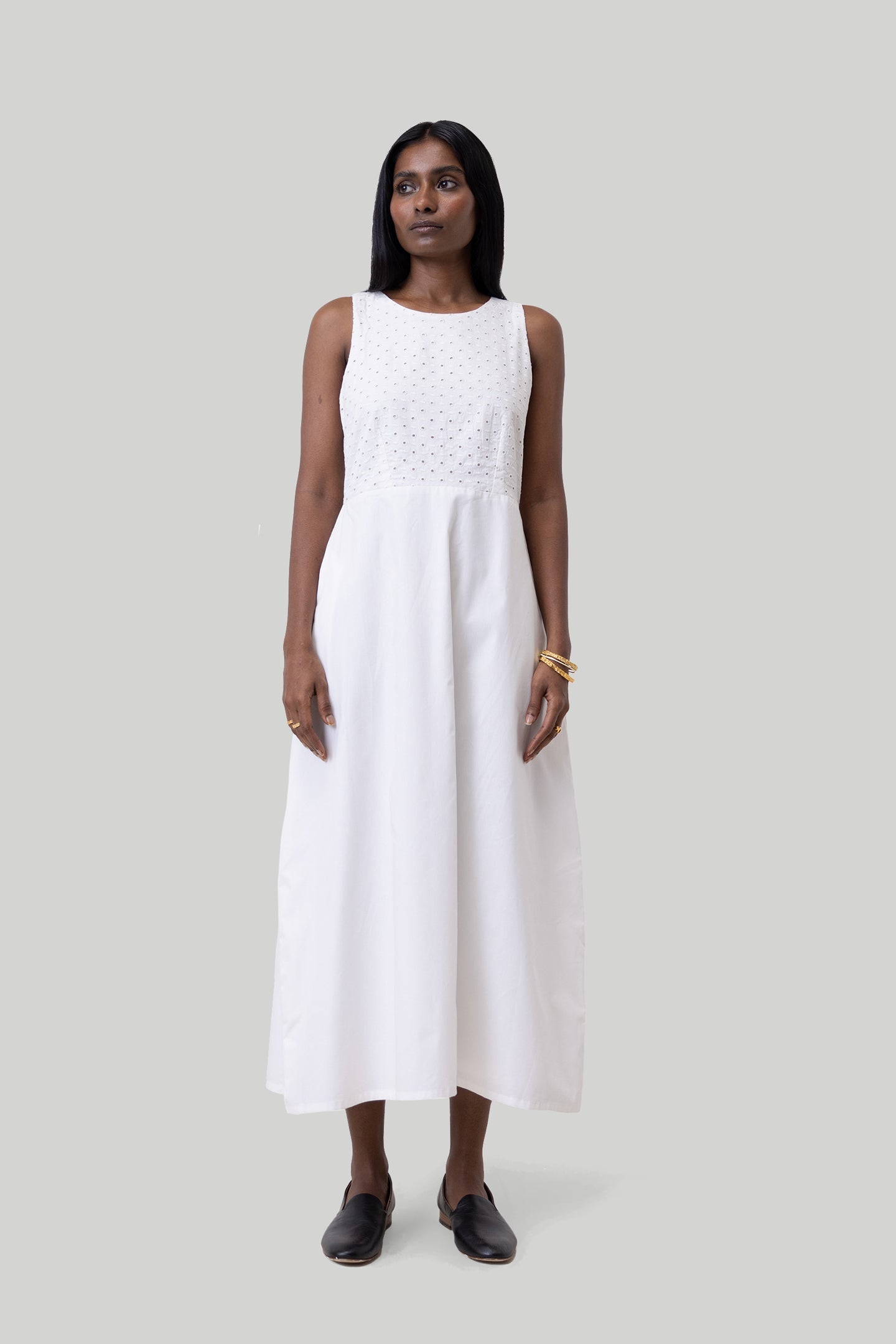 Crossback Midi Dress in Eyelet Embroidery