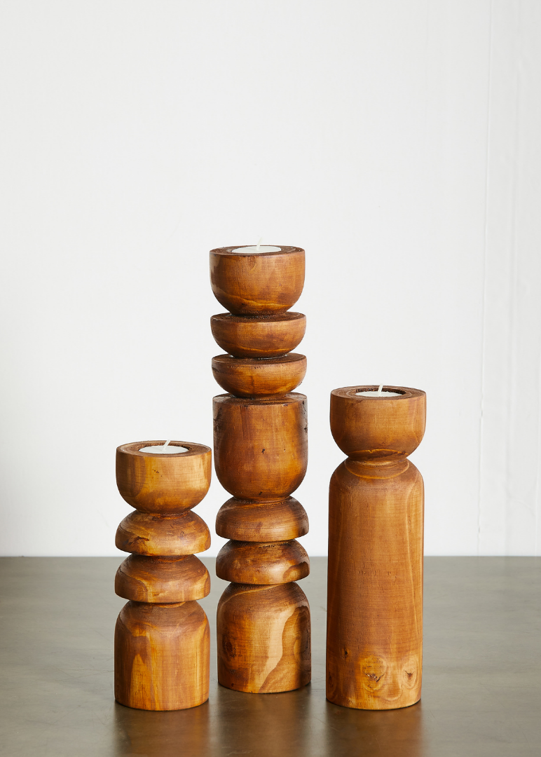 Wood Totem Tealight Candleholder