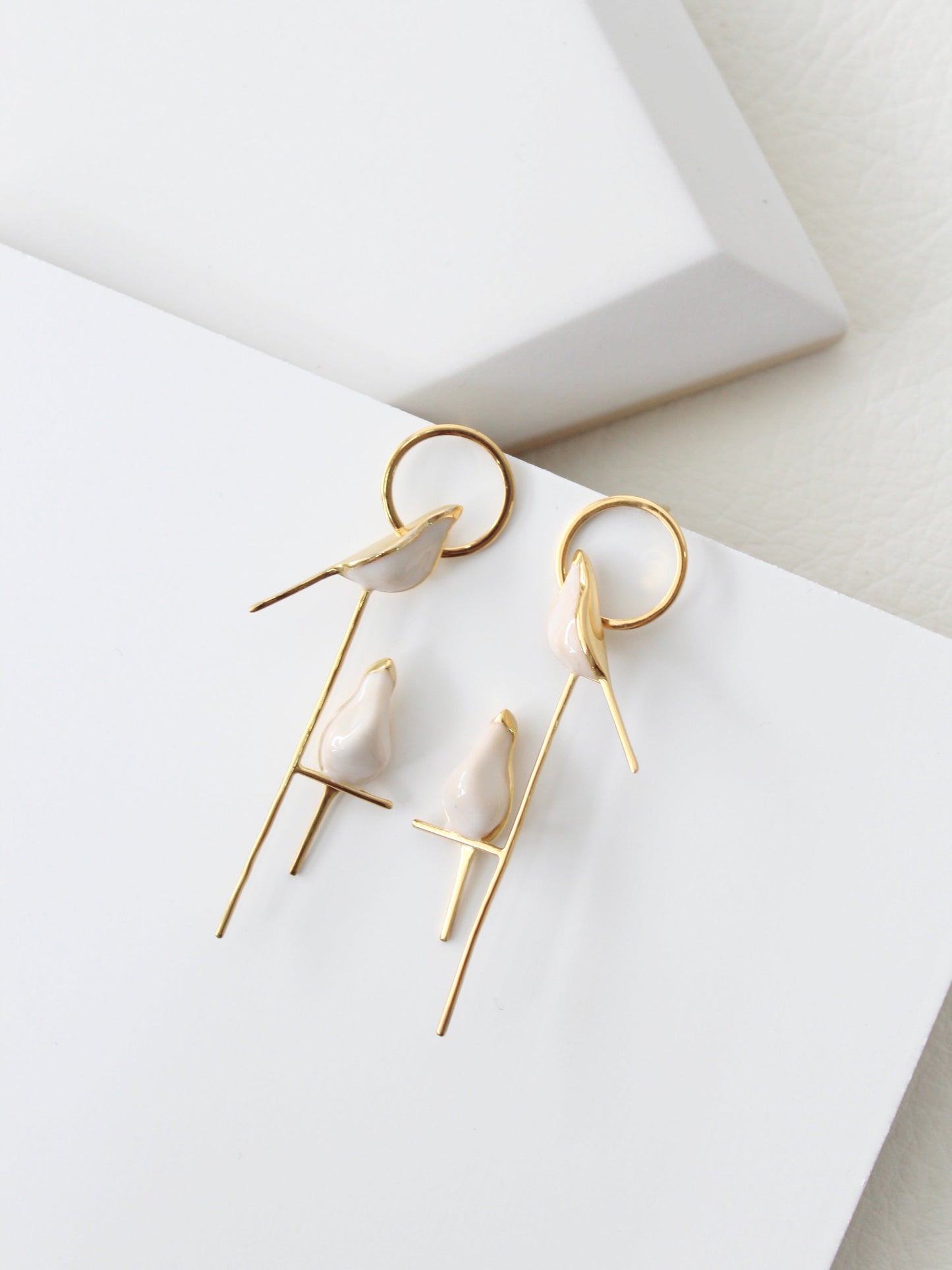 Perched Bird Earrings | 3D enamel sculptural earrings