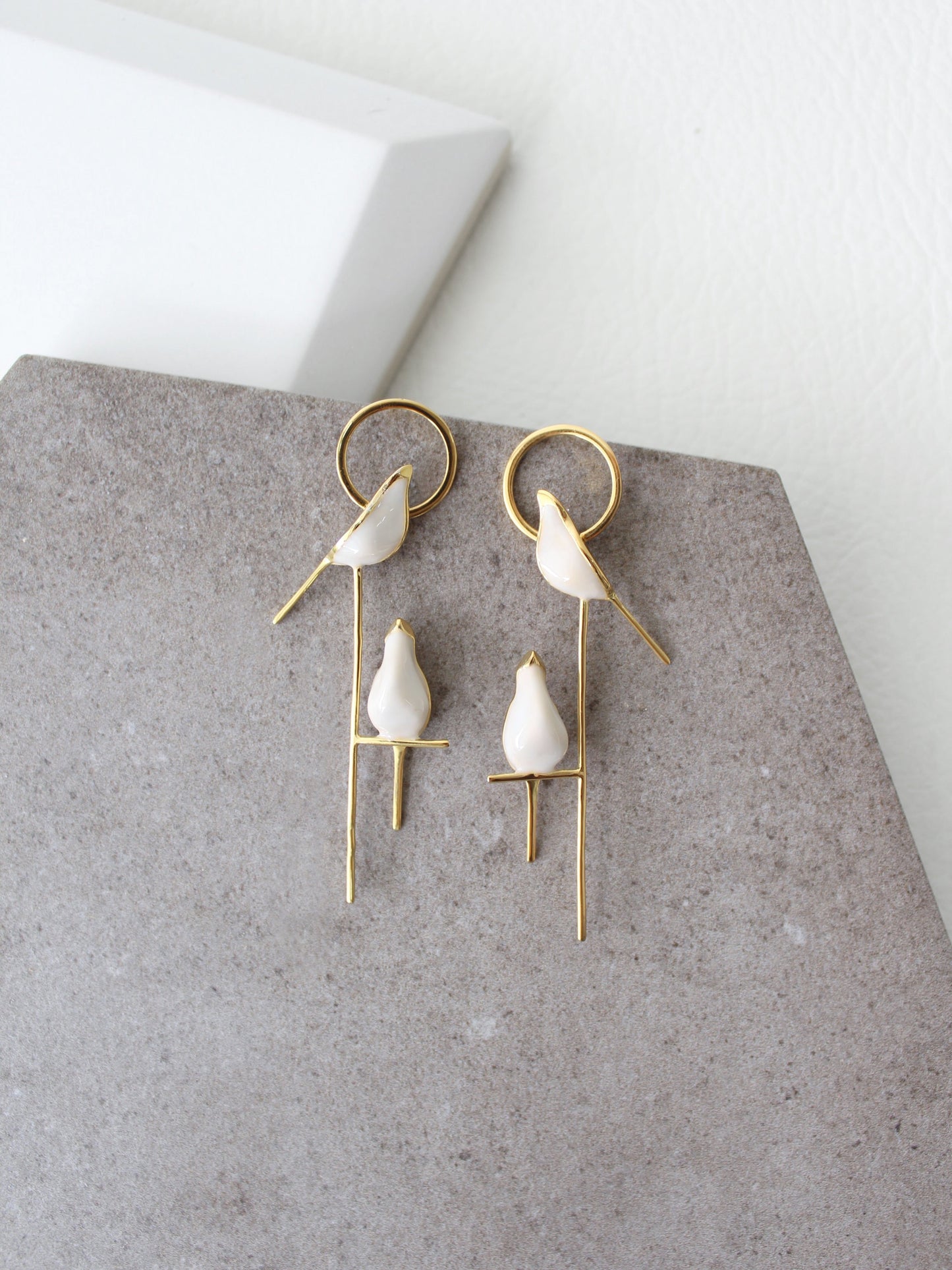 Perched Bird Earrings | 3D enamel sculptural earrings