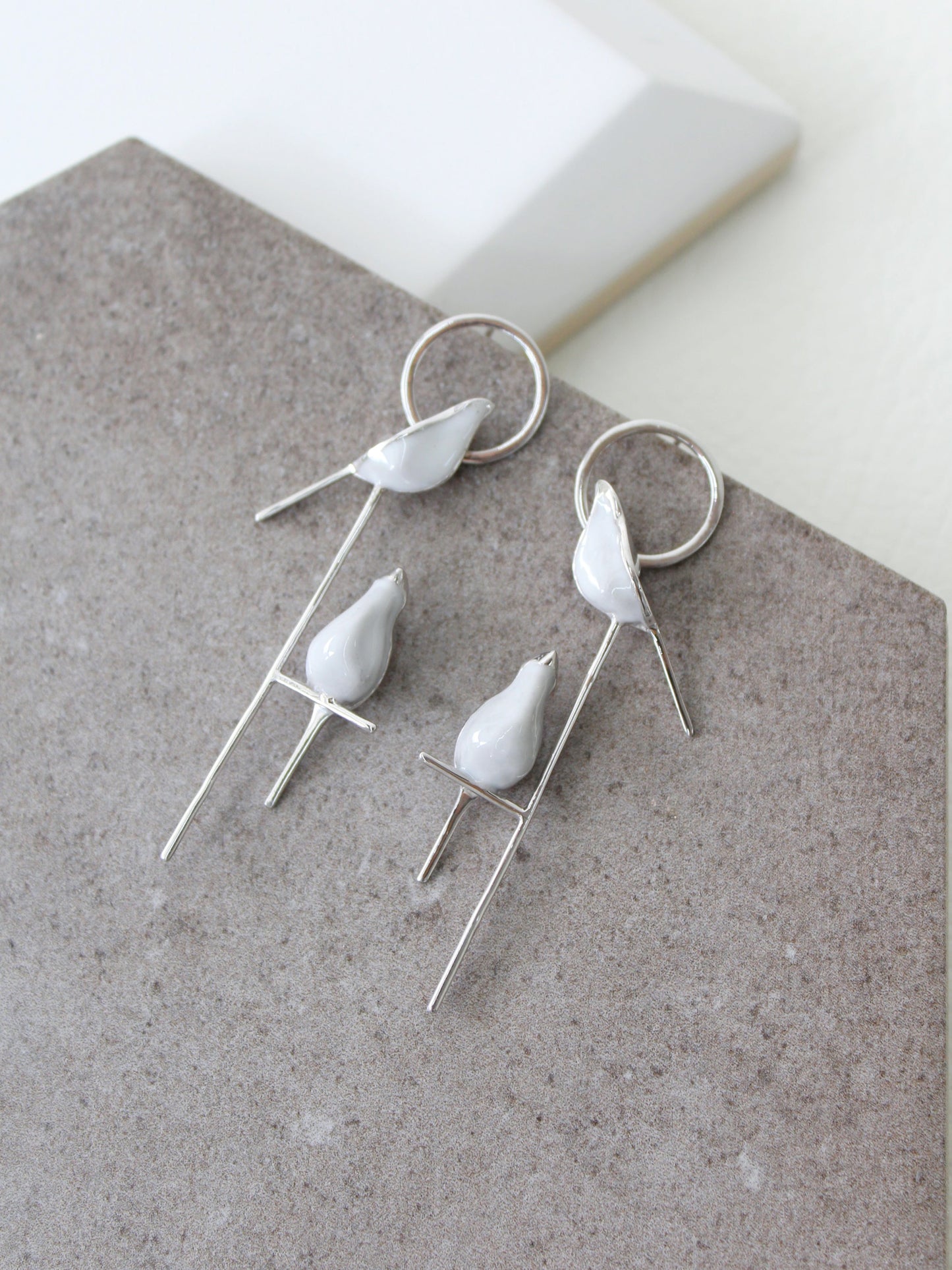 Perched Bird Earrings | 3D enamel sculptural earrings