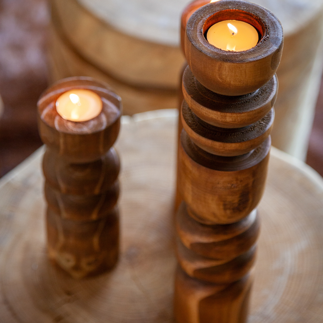 Wood Totem Tealight Candleholder