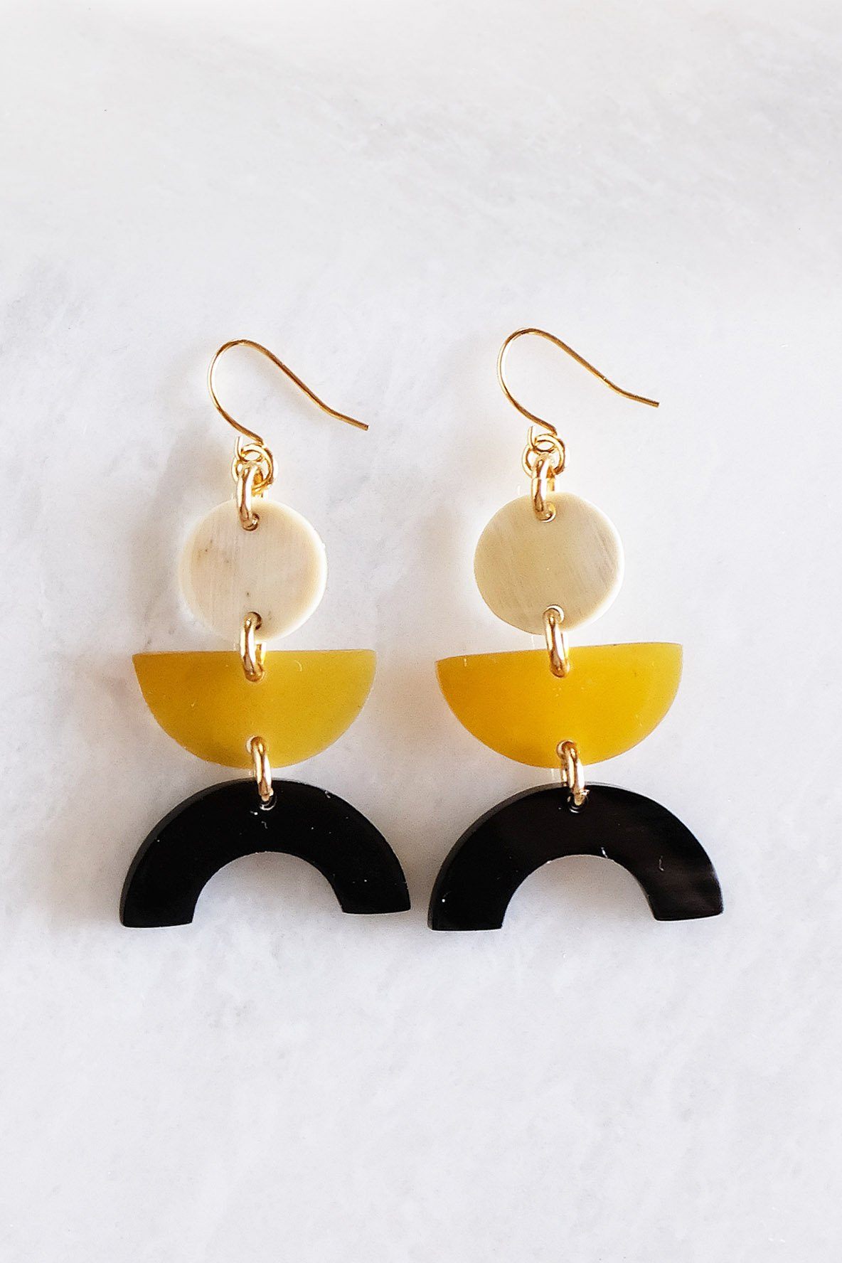NEW | Geo Buffalo Horn Dangle Earrings