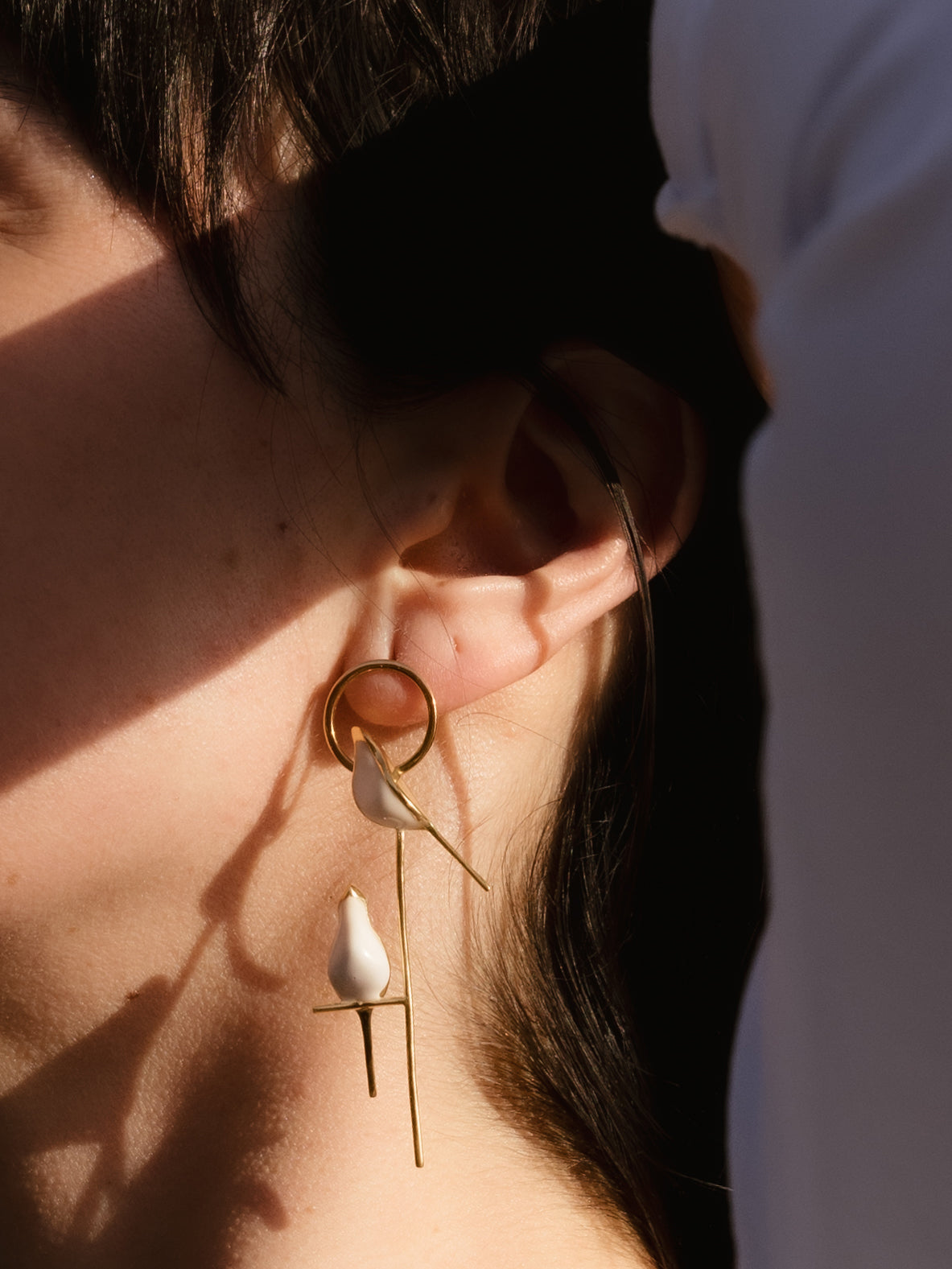 Perched Bird Earrings | 3D enamel sculptural earrings