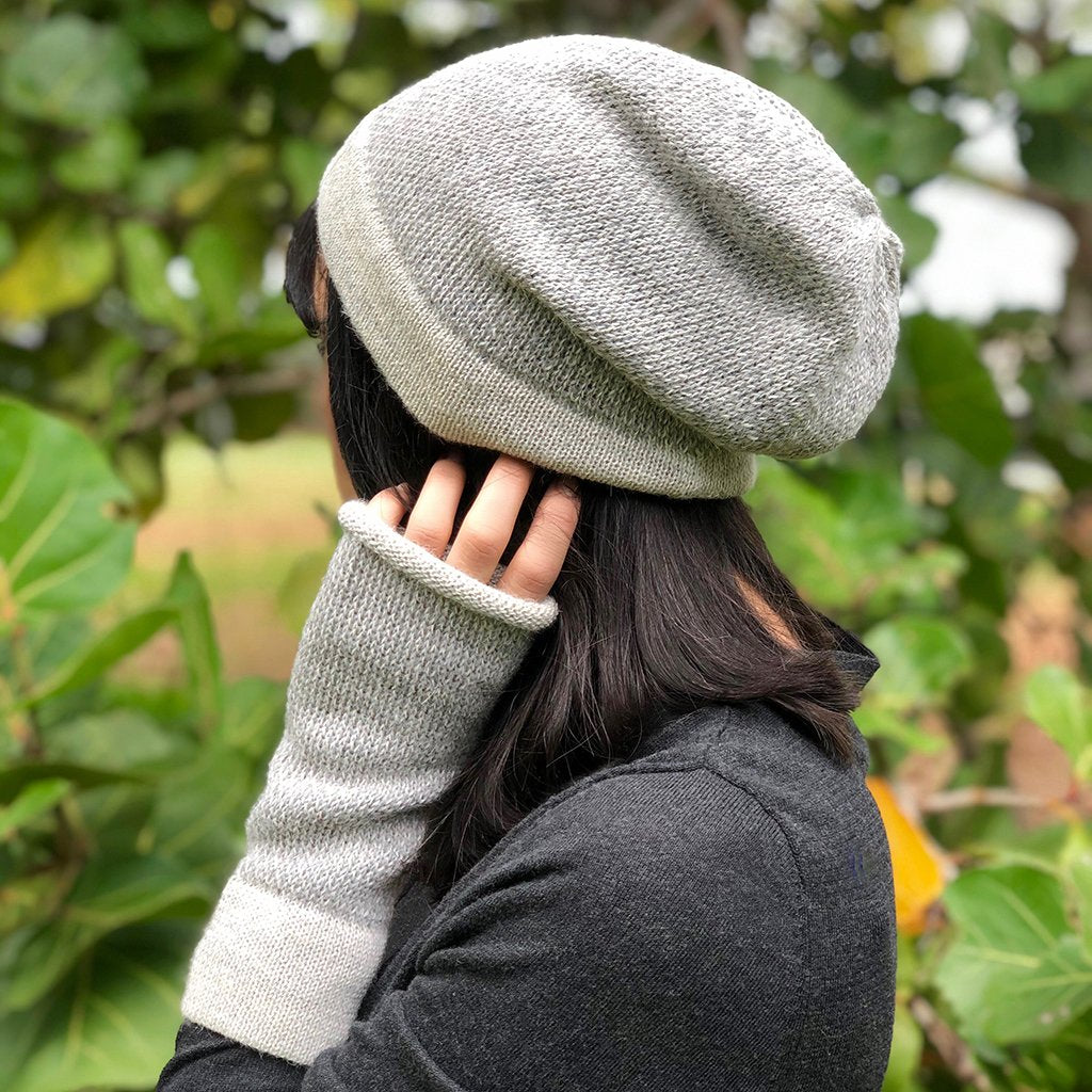 Gray Interwoven Alpaca Beanie