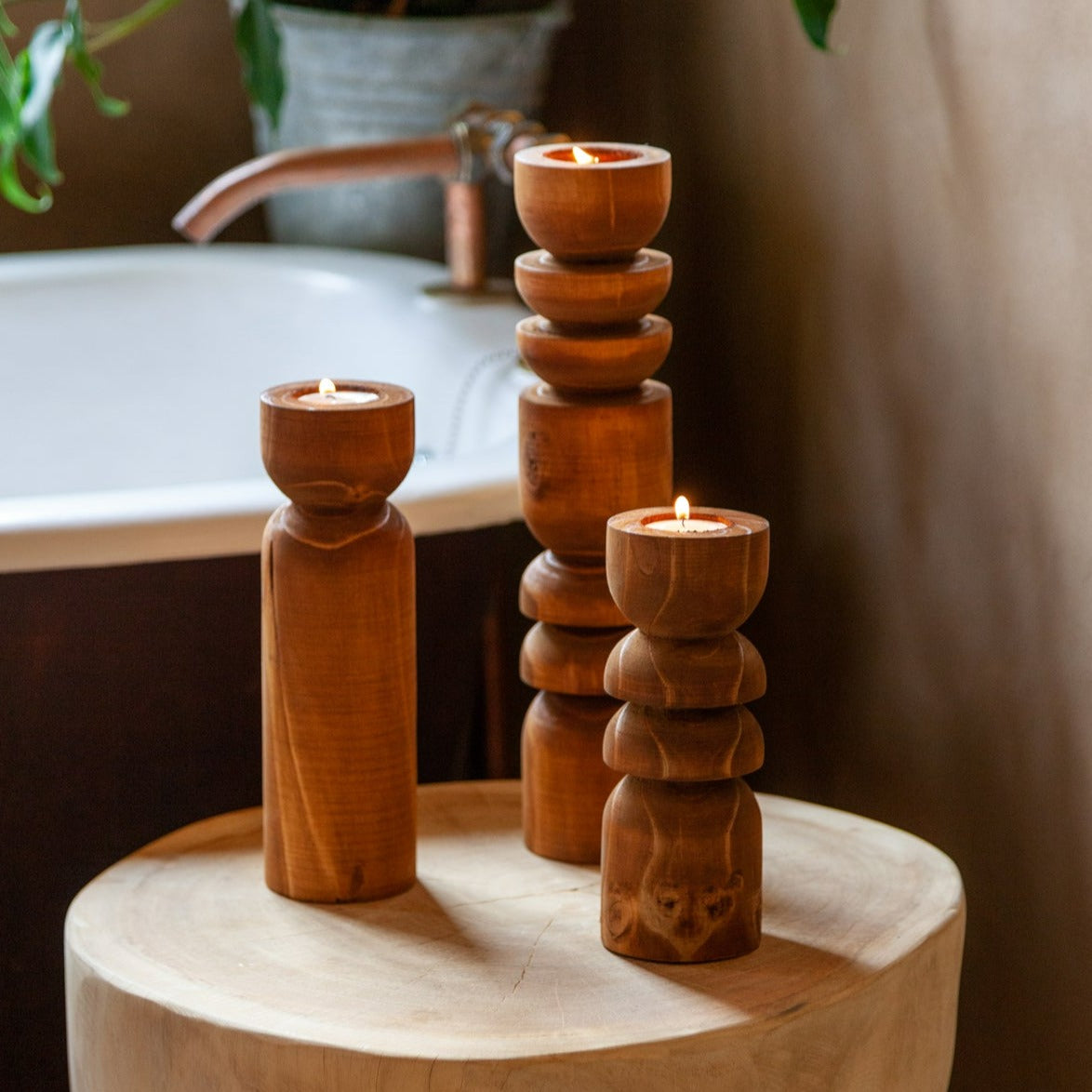 Wood Totem Tealight Candleholder